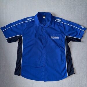 Yamaha Blue Men's Short Sleeve Button Down Pit Shirt size XL Embroidered Logos